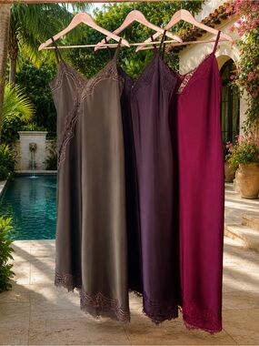 Made in Italy Lace Trim Satin Slip Dress
